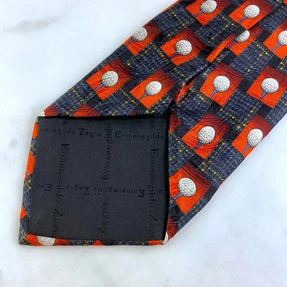 Ermenegildo Zegna 100% Silk Disegno Esclusivo Golf Theme Men Tie, Made in Italy - Picture 3 of 9